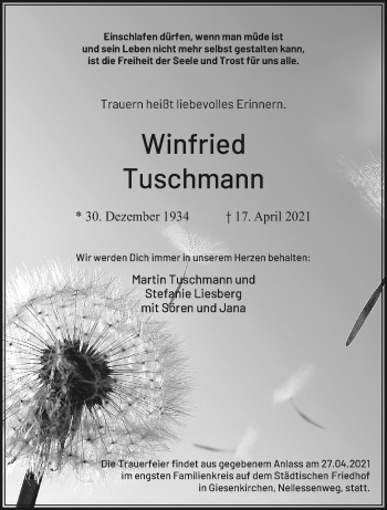 Traueranzeige von Winfried Tuschmann von trauer.extra-tipp-moenchengladbach.de