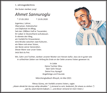 Traueranzeige von Ahmet Sannuroglu von trauer.extra-tipp-moenchengladbach.de