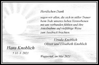 Traueranzeige von Hans Knoblich von trauer.wuppertaler-rundschau.de