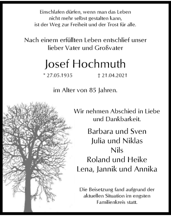Traueranzeige von Josef Hochmuth von trauer.wuppertaler-rundschau.de