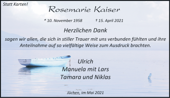 Traueranzeige von Rosemarie Kaiser von trauer.stadt-kurier.de