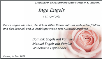 Traueranzeige von Inge Engels von trauer.stadt-kurier.de