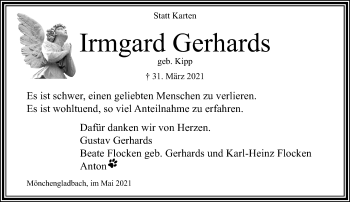 Traueranzeige von Irmgard Gerhards von trauer.extra-tipp-moenchengladbach.de
