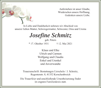 Traueranzeige von Josefine Schmitz von trauer.extra-tipp-moenchengladbach.de