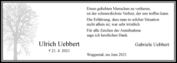 Traueranzeige von Ulrich Uebbert von trauer.wuppertaler-rundschau.de