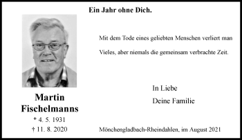 Traueranzeige von Martin Fischelmanns von trauer.extra-tipp-moenchengladbach.de