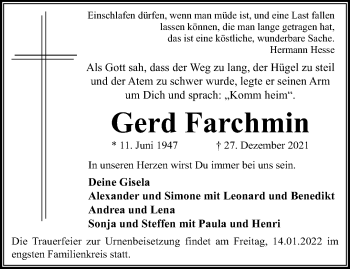 Traueranzeige von Gerd Farchmin von trauer.mein.krefeld.de