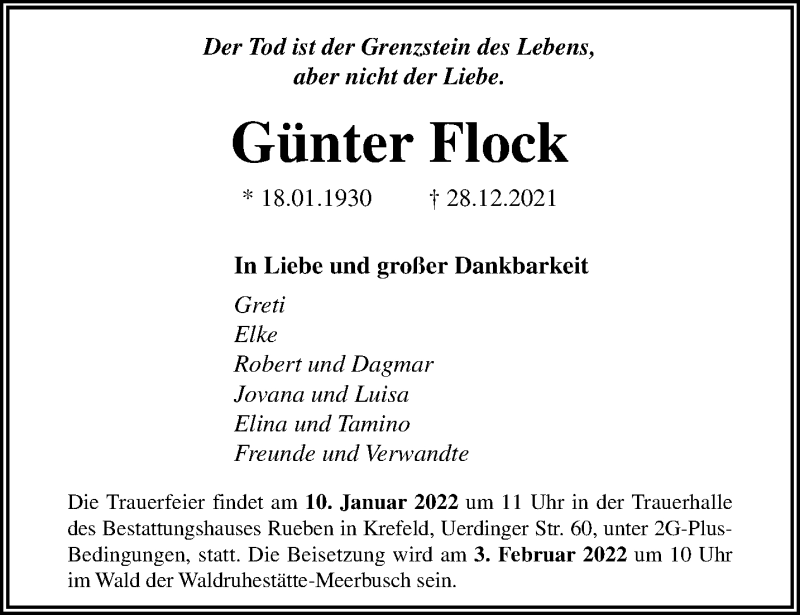  Traueranzeige für Günter Flock vom 09.01.2022 aus trauer.mein.krefeld.de