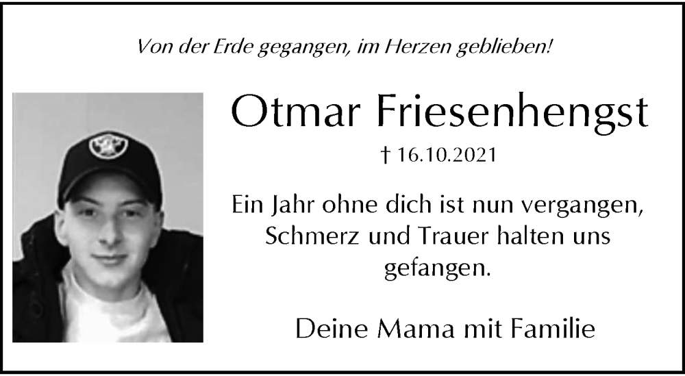  Traueranzeige für Otmar Friesenhengst vom 15.10.2022 aus trauer.wuppertaler-rundschau.de