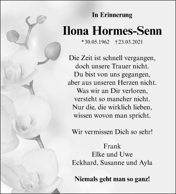 Traueranzeige von Ilona Hormes-Senn von trauer.extra-tipp-moenchengladbach.de