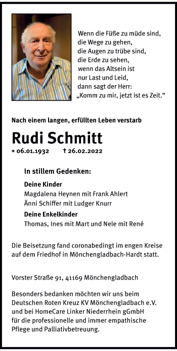 Traueranzeige von Rudi Schmitt von trauer.extra-tipp-moenchengladbach.de