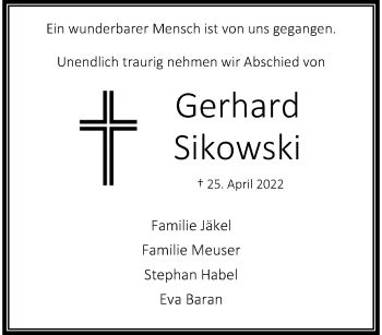 Traueranzeige von Gerhard Sikowski von trauer.extra-tipp-moenchengladbach.de