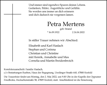 Traueranzeige von Petra Mertens von trauer.mein.krefeld.de