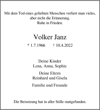 Traueranzeige von Volker Janz von trauer.wuppertaler-rundschau.de