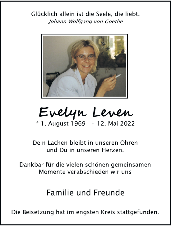 Traueranzeige von Evelyn Leven von trauer.extra-tipp-moenchengladbach.de