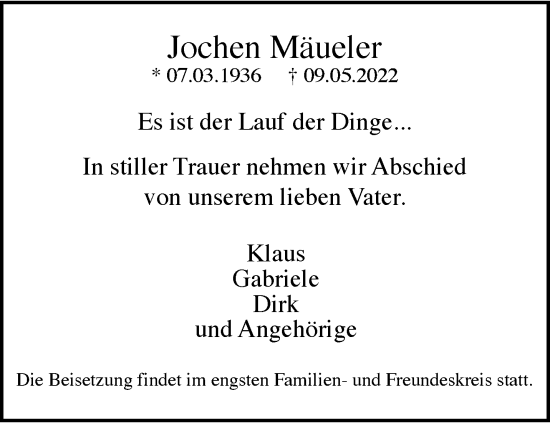 Traueranzeige von Jochen Mäueler von trauer.wuppertaler-rundschau.de