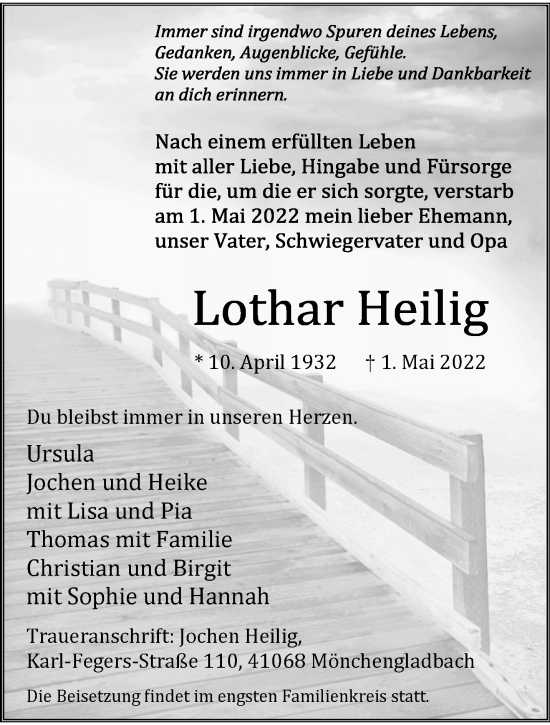 Traueranzeige von Lothar Heilig von trauer.extra-tipp-moenchengladbach.de