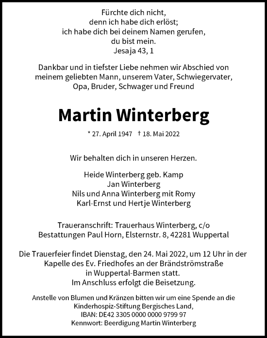 Traueranzeige von Martin Winterberg von trauer.wuppertaler-rundschau.de