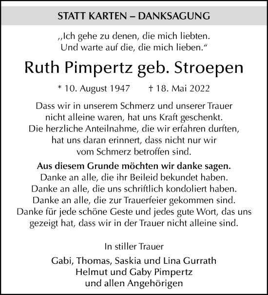Traueranzeige von Ruth Pimpertz von trauer.extra-tipp-moenchengladbach.de