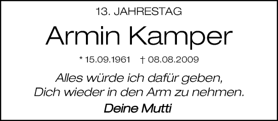 Traueranzeige von Armin Kamper von trauer.mein.krefeld.de