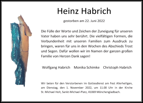 Traueranzeige von Heinz Habrich von trauer.extra-tipp-moenchengladbach.de