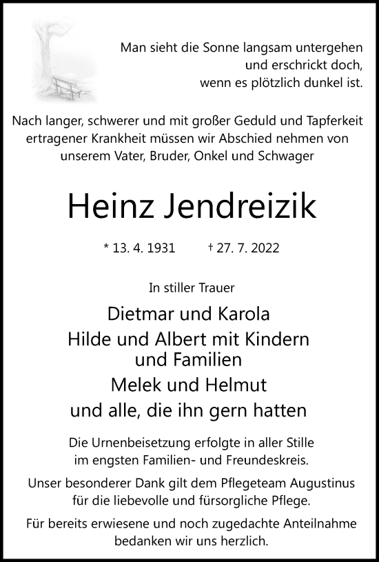 Traueranzeige von Heinz Jendreizik von trauer.mein.krefeld.de