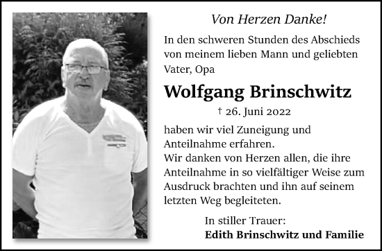 Traueranzeige von Wolfgang Brinschwitz von trauer.extra-tipp-moenchengladbach.de