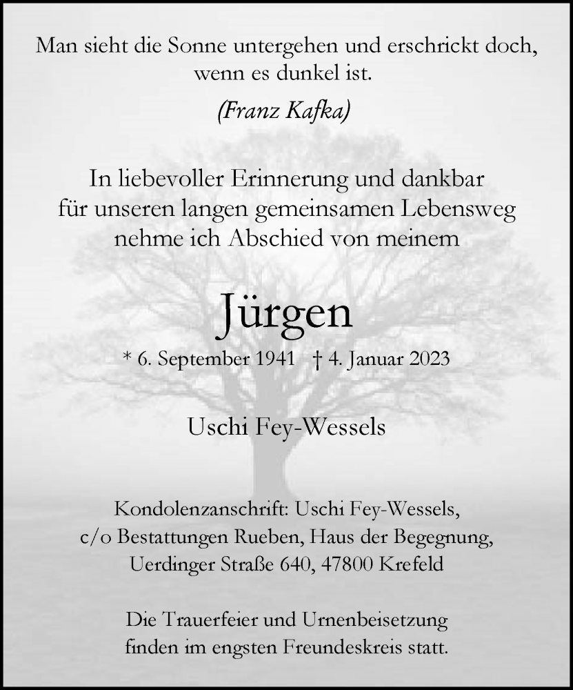  Traueranzeige für Jürgen  vom 15.01.2023 aus trauer.mein.krefeld.de