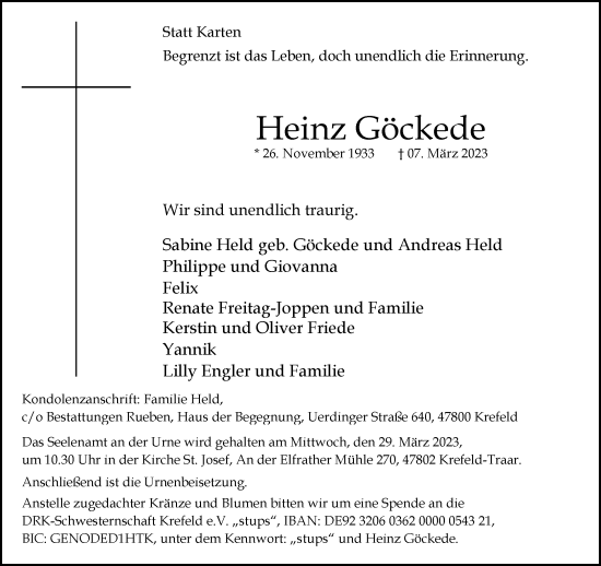 Traueranzeige von Heinz Göckede von trauer.mein.krefeld.de