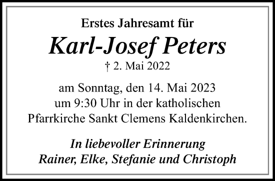 Traueranzeige von Karl-Josef Peters von trauer.extra-tipp-moenchengladbach.de