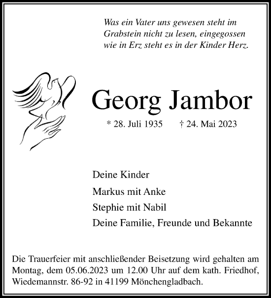 Traueranzeige von Georg Jambor von trauer.extra-tipp-moenchengladbach.de
