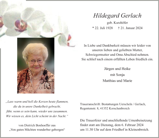 Traueranzeige von Hildegard Gerlach von trauer.extra-tipp-moenchengladbach.de