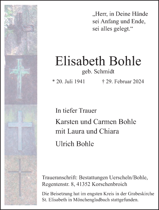 Traueranzeige von Elisabeth Bohle von trauer.extra-tipp-moenchengladbach.de