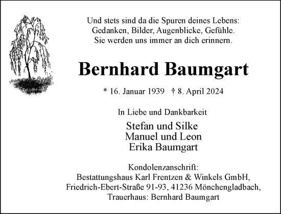Traueranzeige von Bernhard Baumgart von trauer.extra-tipp-moenchengladbach.de