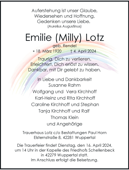 Traueranzeige von Emilie Lotz von trauer.wuppertaler-rundschau.de