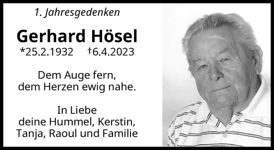 Traueranzeige von Gerhard Hösel von trauer.wuppertaler-rundschau.de