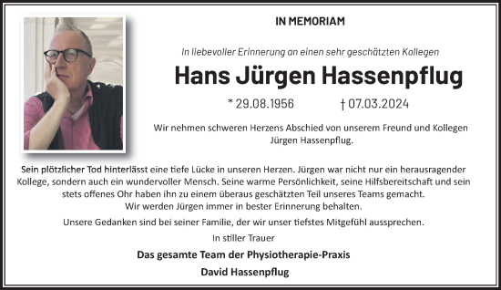 Traueranzeige von Hans Jürgen Hassenpflug von trauer.extra-tipp-moenchengladbach.de