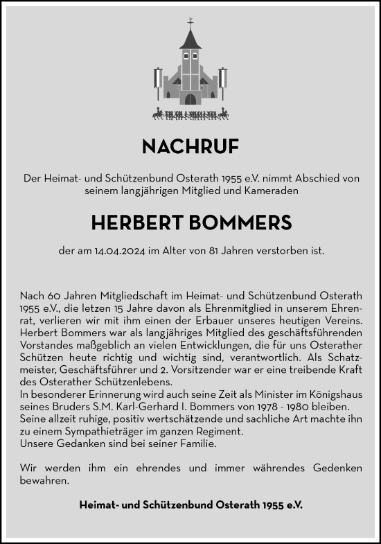 Traueranzeige von Herbert Bommers von trauer.extra-tipp-moenchengladbach.de