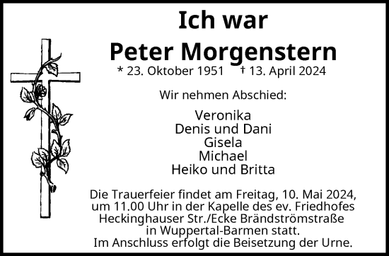 Traueranzeige von Peter Morgenstern von trauer.wuppertaler-rundschau.de